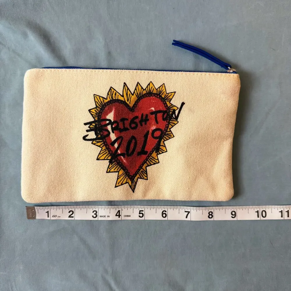 Brighton Bright 2019 Heart Bird Canvas Zip Pouch Cosmetic Bag Tattoo Artsy Biker